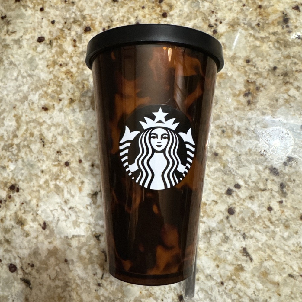 Starbucks Tumbler Cup 16 oz Mocha Swirl Tortoise Shell Grande Graphic New Straw